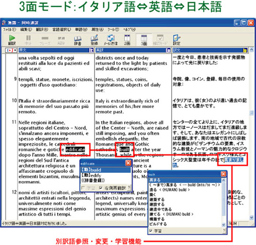 3面モード：イタリア語⇔英語⇔日本語